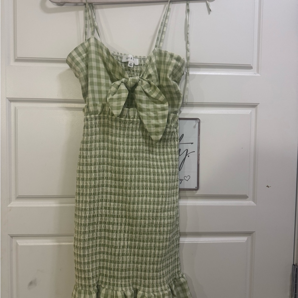 Altar'd State Light Green Gingham Smocked Dress